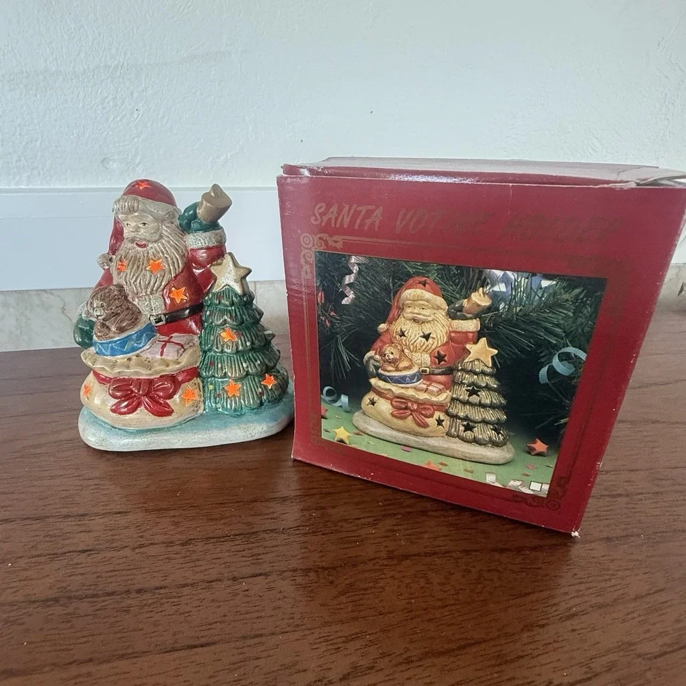 Santa Decoration Ceramic Vintage Christmas‎ Village Toy Bag Teddy Bear.